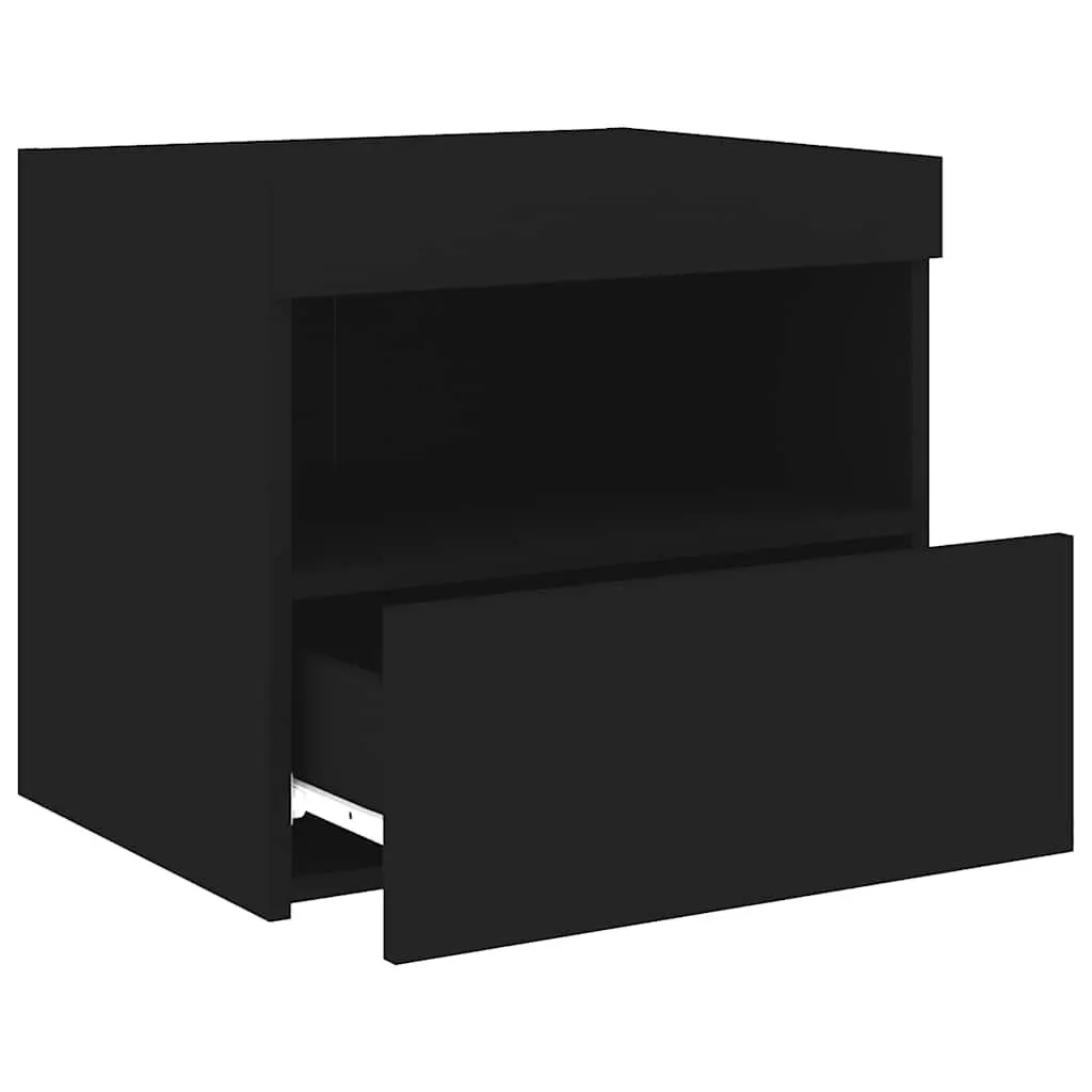 Bedside Cabinet Black Modern 50W x 40D x 45H cm Engineered Wood with RGB LED Lights