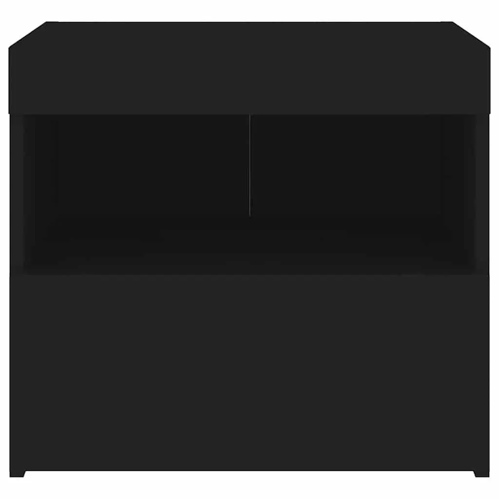 Bedside Cabinet Black Modern 50W x 40D x 45H cm Engineered Wood with RGB LED Lights