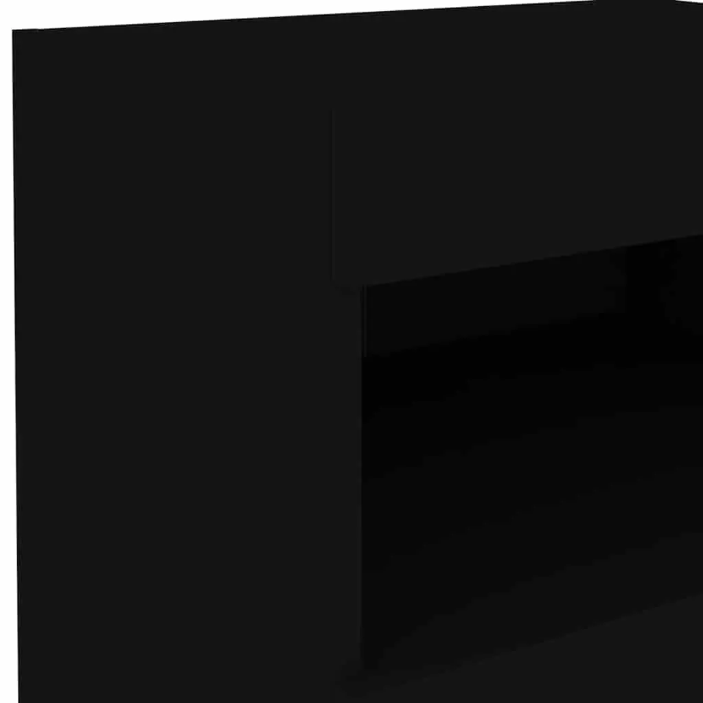 Bedside Cabinet Black Modern 50W x 40D x 45H cm Engineered Wood with RGB LED Lights