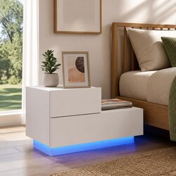 White Bedside Cabinet with RGB LED Lights 70x36x40.5cm