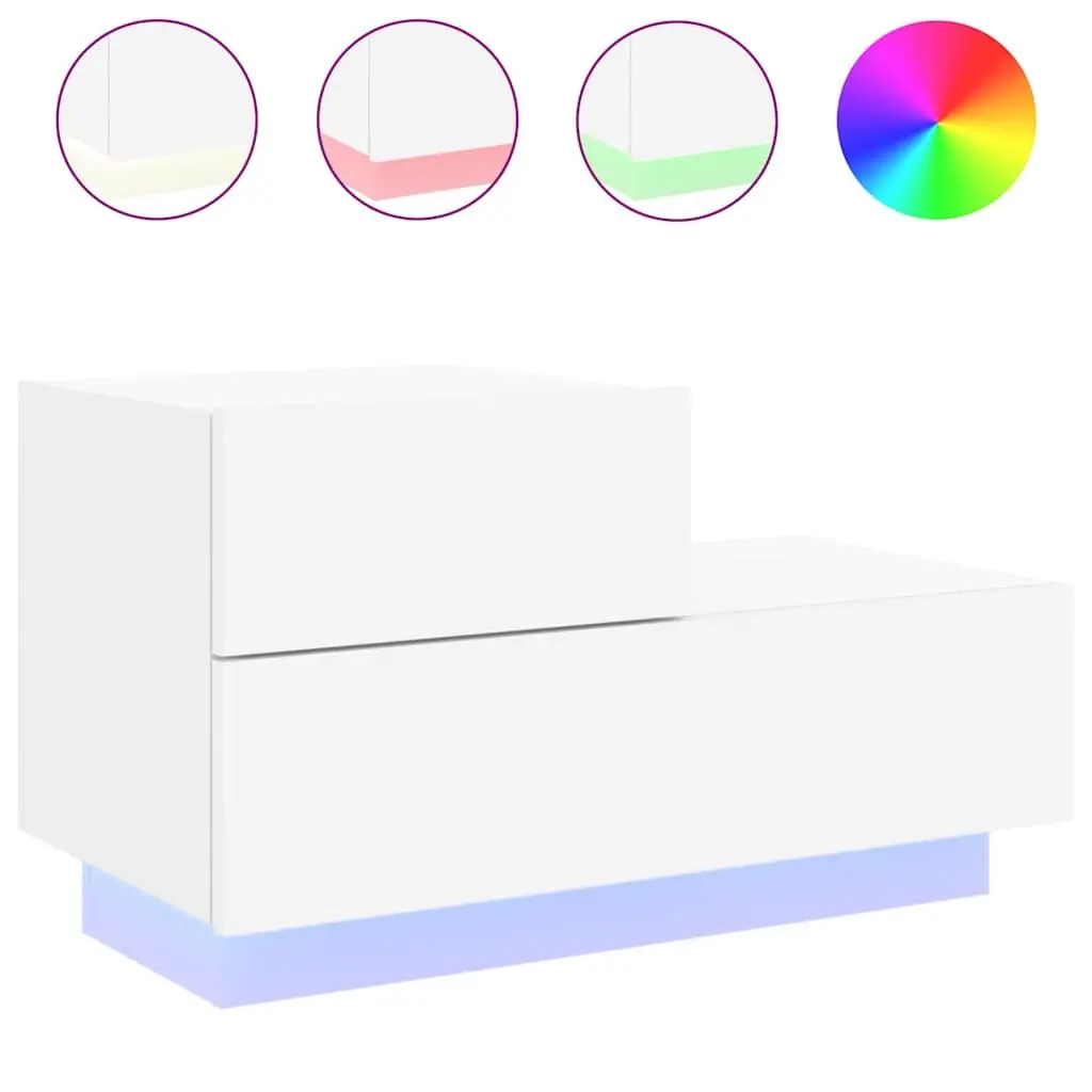 White Bedside Cabinet with RGB LED Lights 70x36x40.5cm