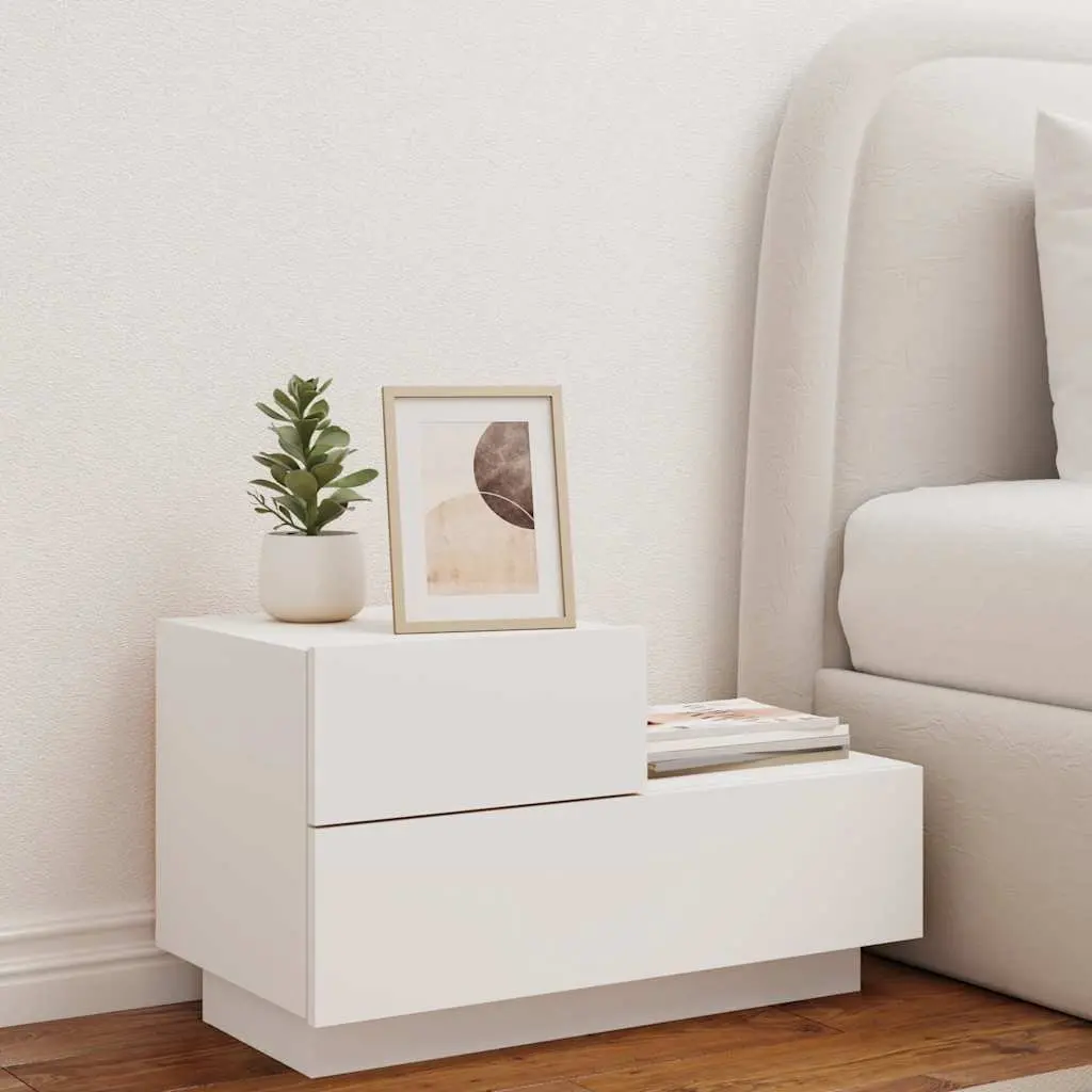 White Bedside Cabinet with RGB LED Lights 70x36x40.5cm