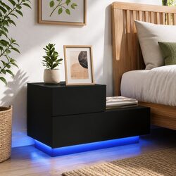 Black Bedside Cabinet with RGB LED Lighting 70x36x40.5cm