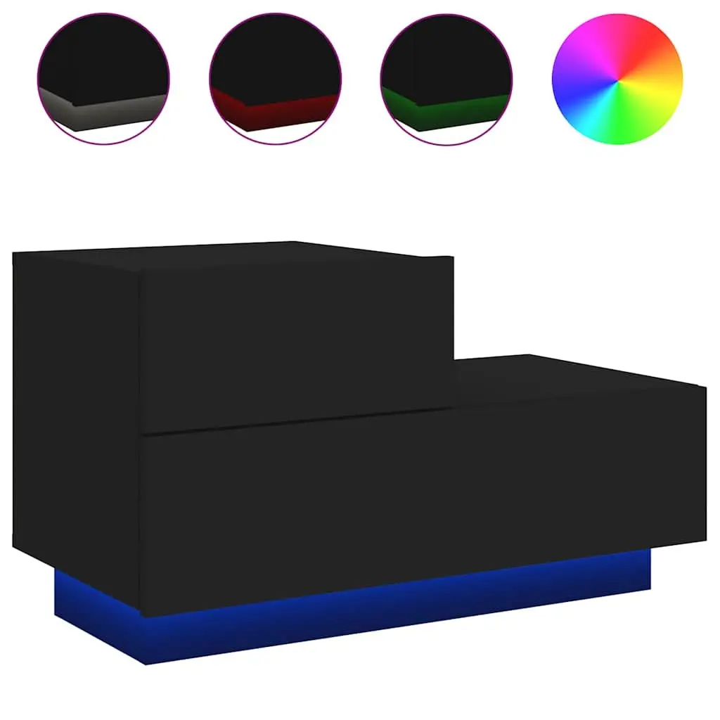 Black Bedside Cabinet with RGB LED Lighting 70x36x40.5cm