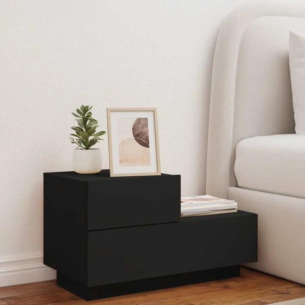 Black Bedside Cabinet with RGB LED Lighting 70x36x40.5cm