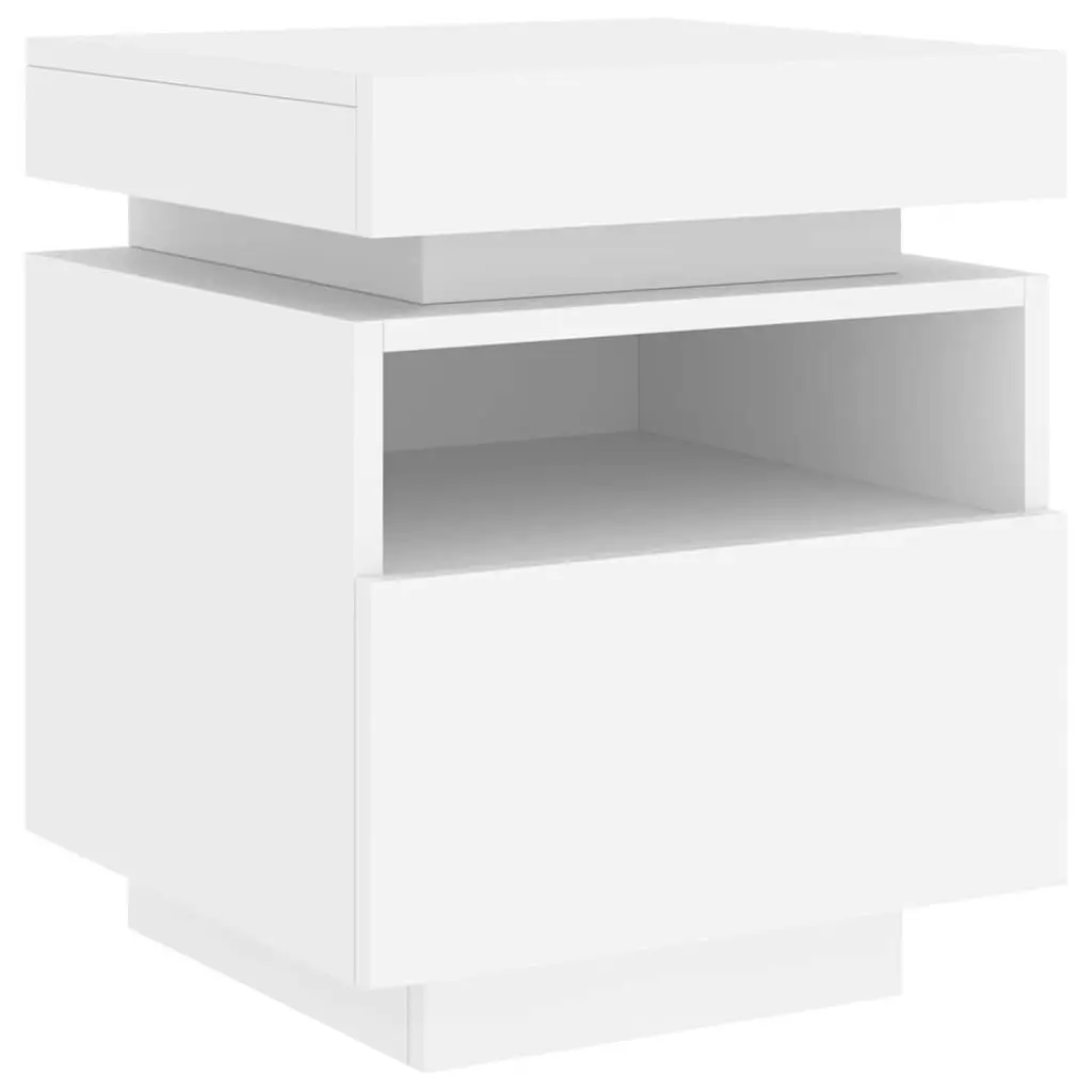Bedside Cabinet RGB LED Lights White Engineered Wood Storage Nightstand Table Organiser