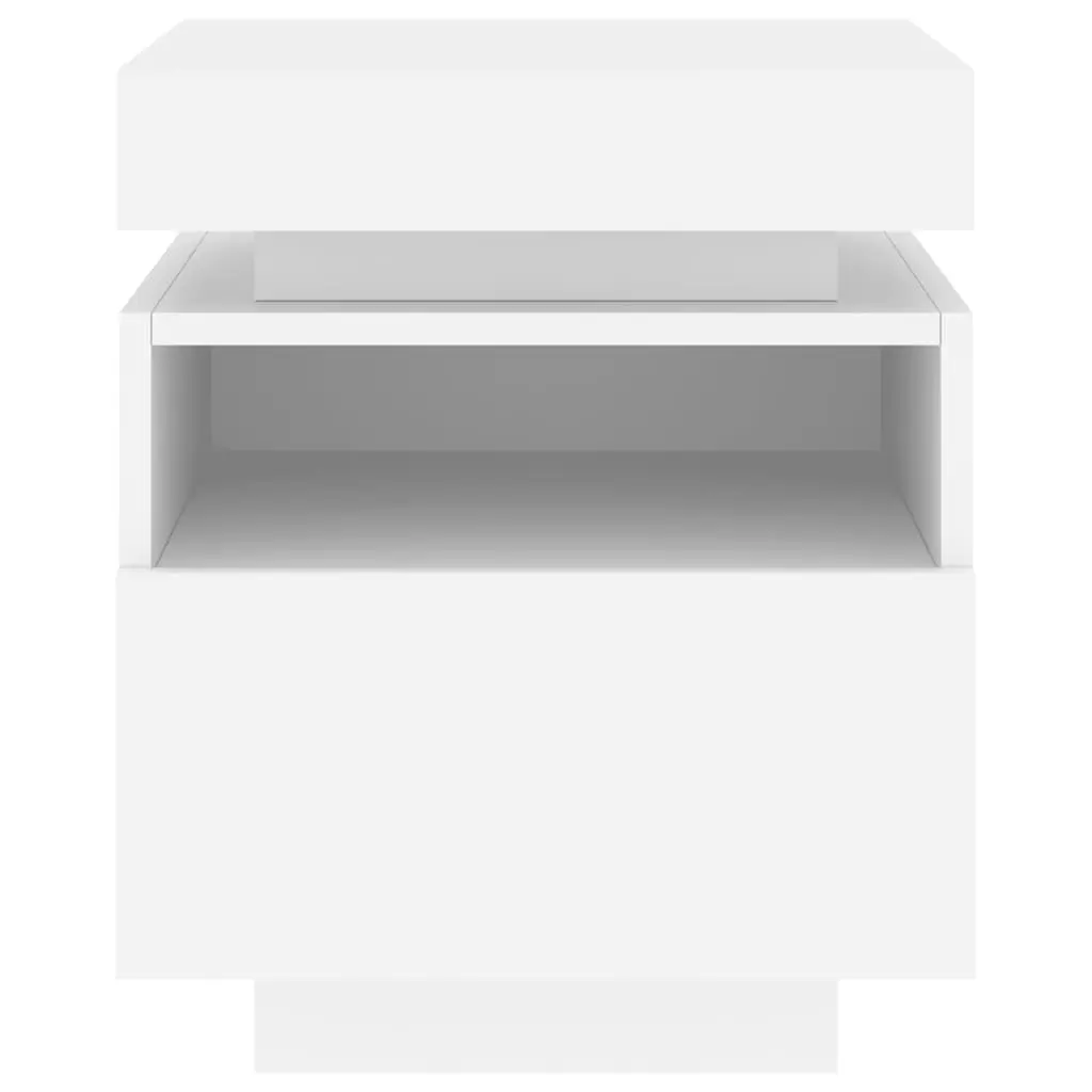 Bedside Cabinet RGB LED Lights White Engineered Wood Storage Nightstand Table Organiser