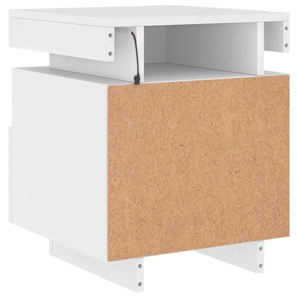 Bedside Cabinet RGB LED Lights White Engineered Wood Storage Nightstand Table Organiser