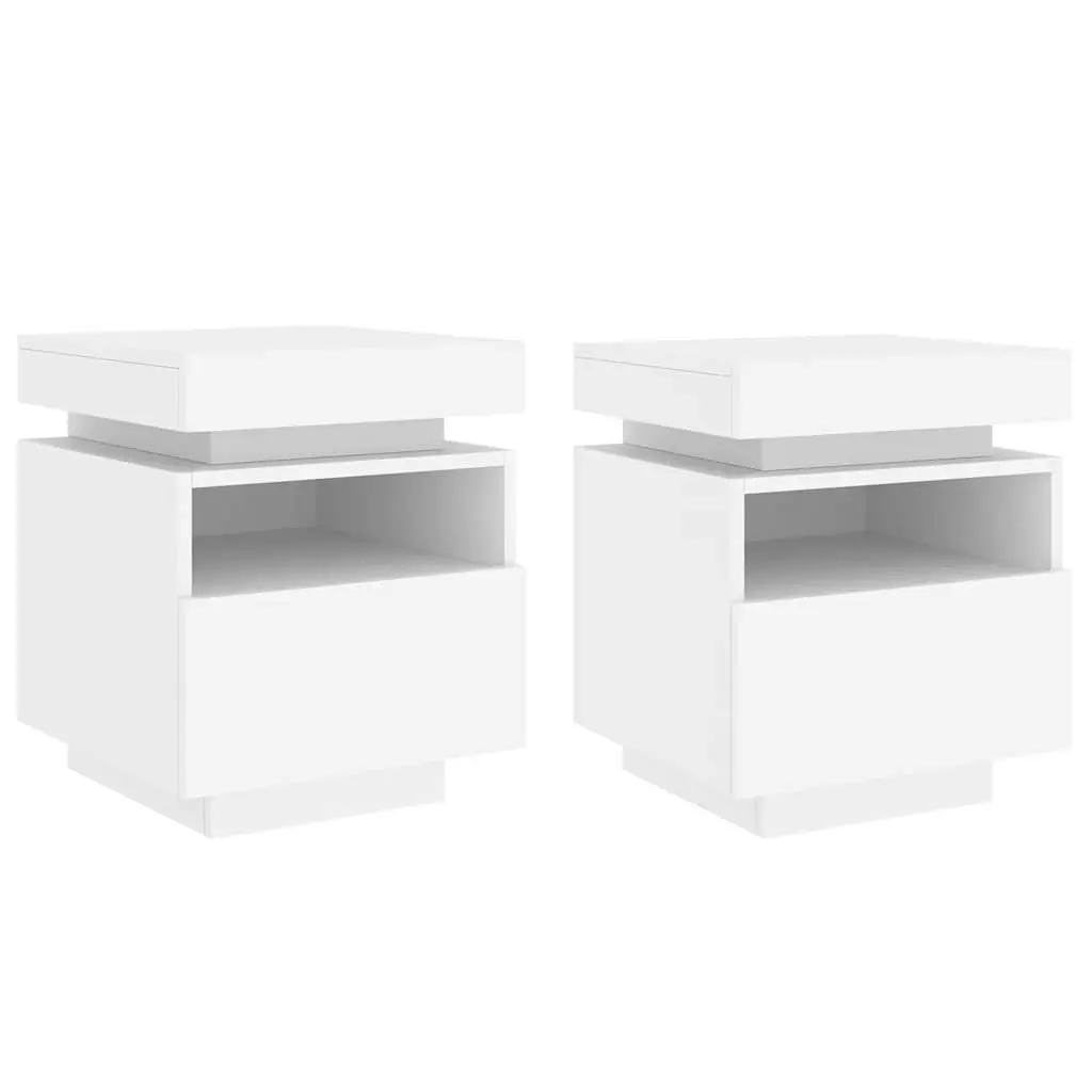 Bedside Cabinets White 2 Pieces Engineered Wood with RGB LED Lights