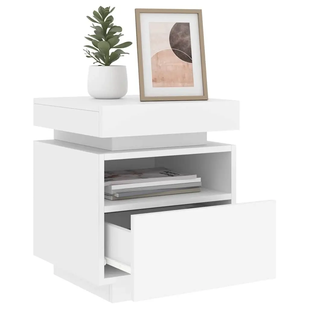 Bedside Cabinets White 2 Pieces Engineered Wood with RGB LED Lights