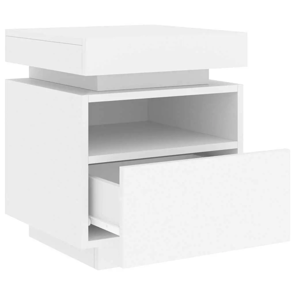 Bedside Cabinets White 2 Pieces Engineered Wood with RGB LED Lights