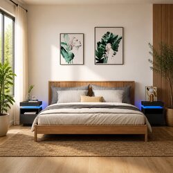 Charming Bedside Cabinets with RGB LED Lights, 2 Pieces
