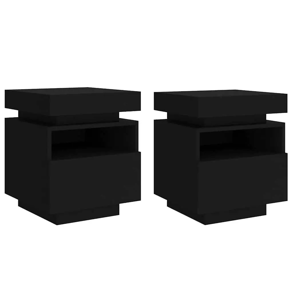 Bedside Cabinets with RGB LED Lights Storage 2 Pieces Black 40x39x48.5cm