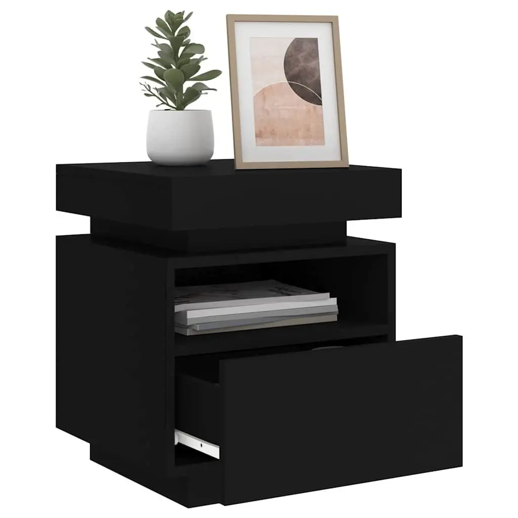 Bedside Cabinets with RGB LED Lights Storage 2 Pieces Black 40x39x48.5cm