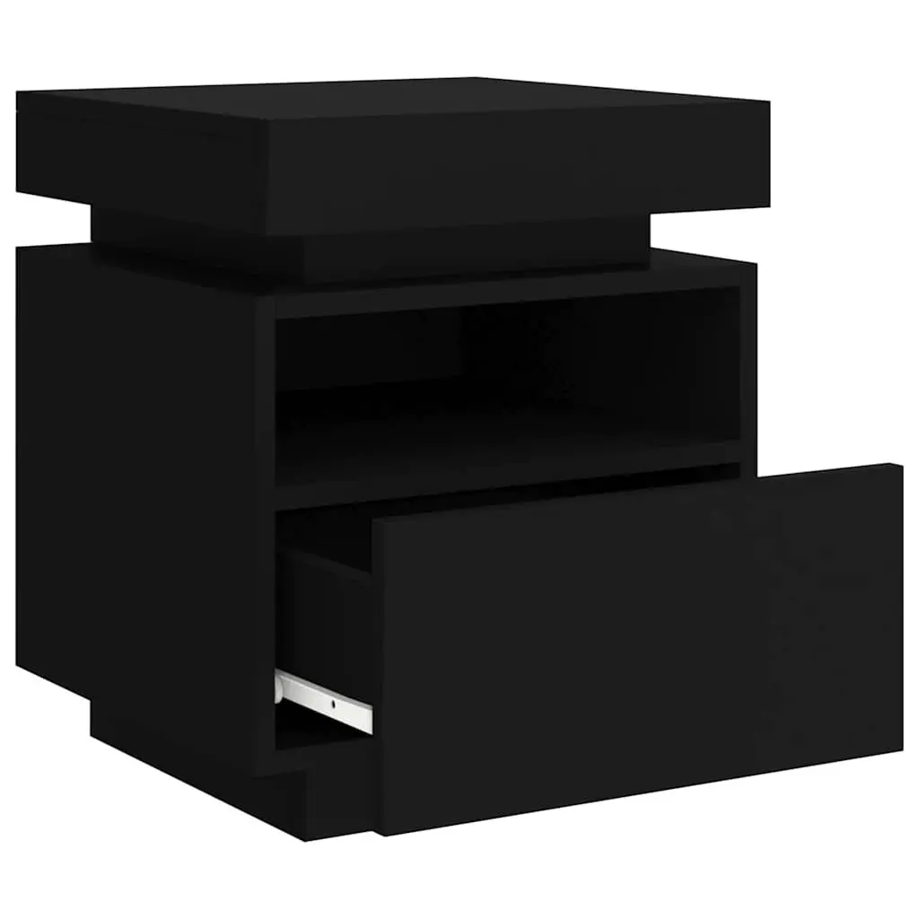 Bedside Cabinets with RGB LED Lights Storage 2 Pieces Black 40x39x48.5cm