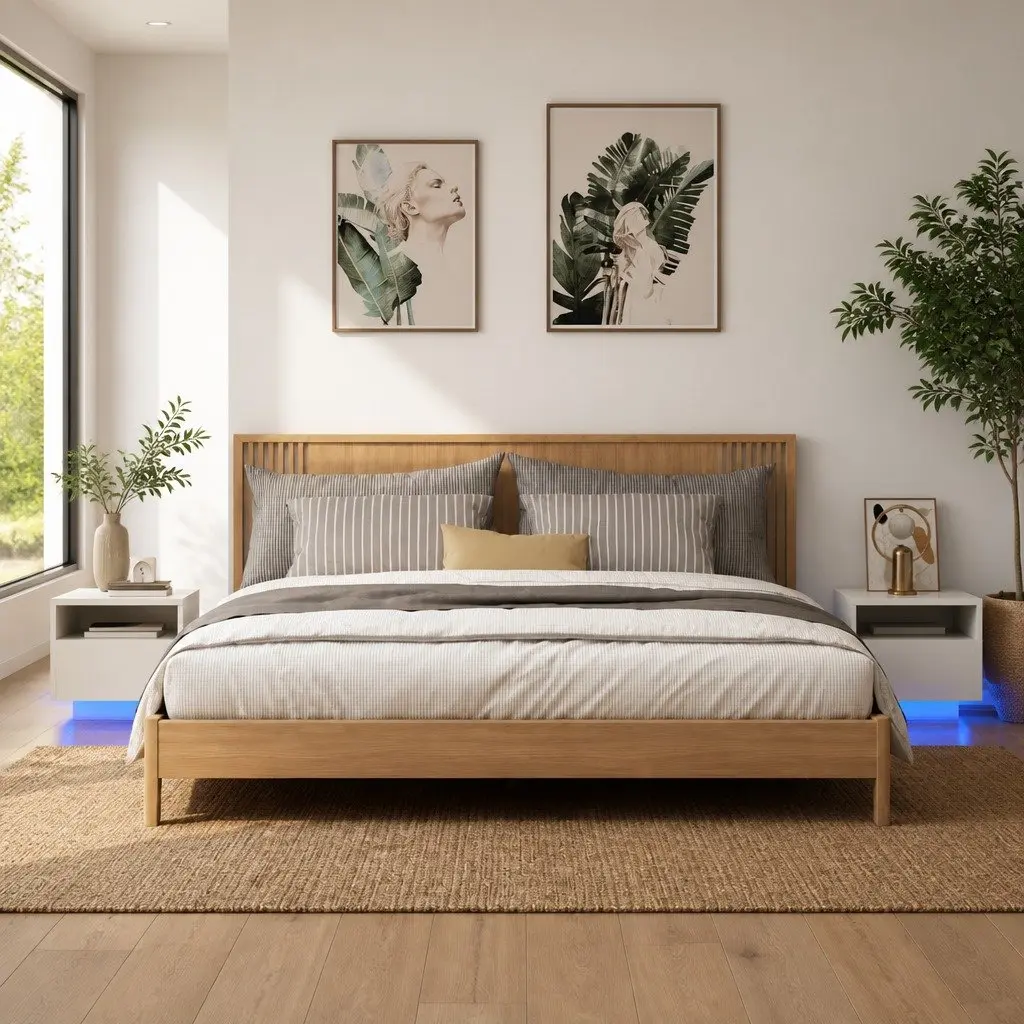 Bedside Table RGB LED Lights White 40x39x37 cm Set of 2