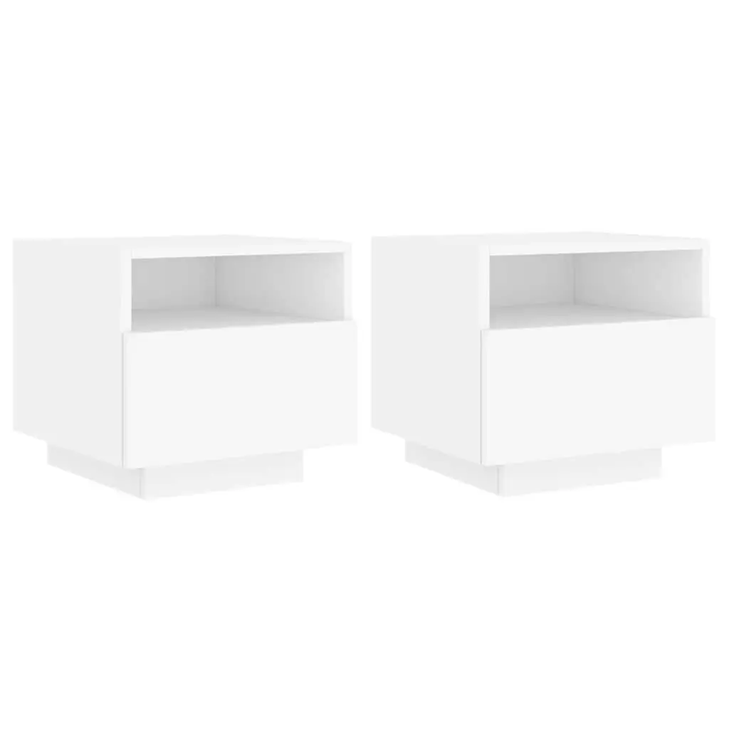 Bedside Table RGB LED Lights White 40x39x37 cm Set of 2