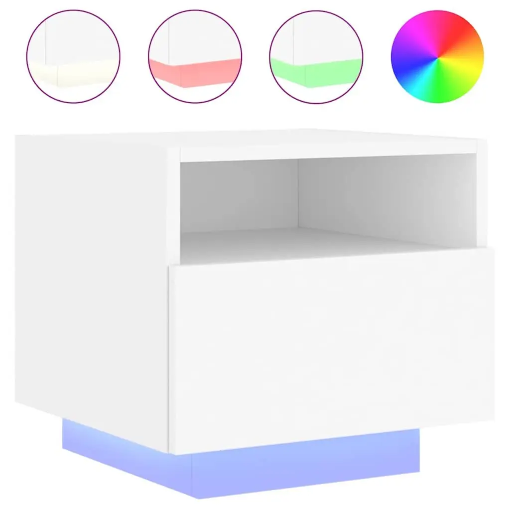 Bedside Table RGB LED Lights White 40x39x37 cm Set of 2