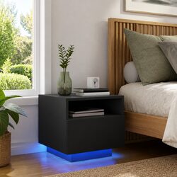 Black Bedside Cabinet with RGB LED Lights 40x39x37cm