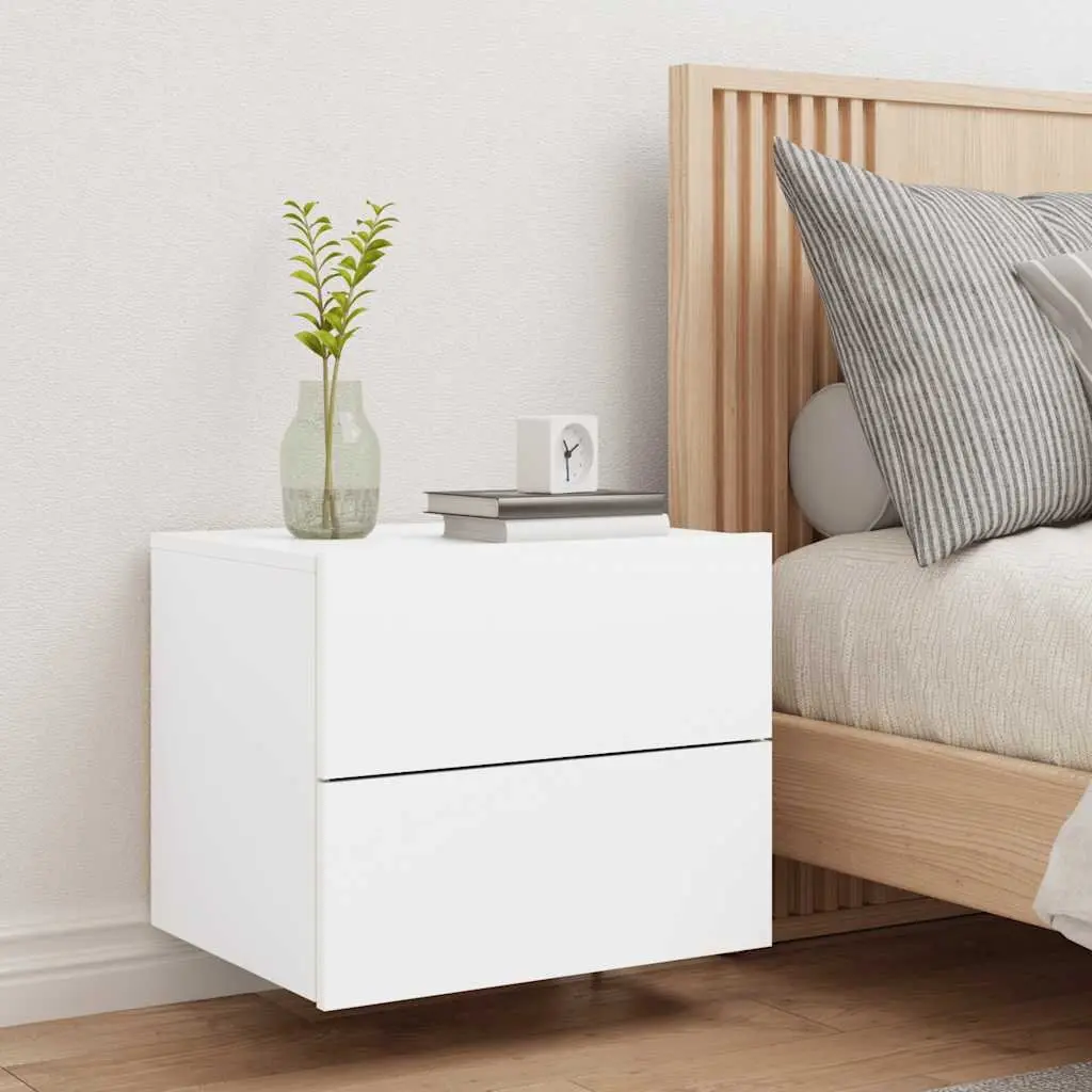 Wall-mounted Bedside Cabinet White Engineered Wood with RGB LED Lights