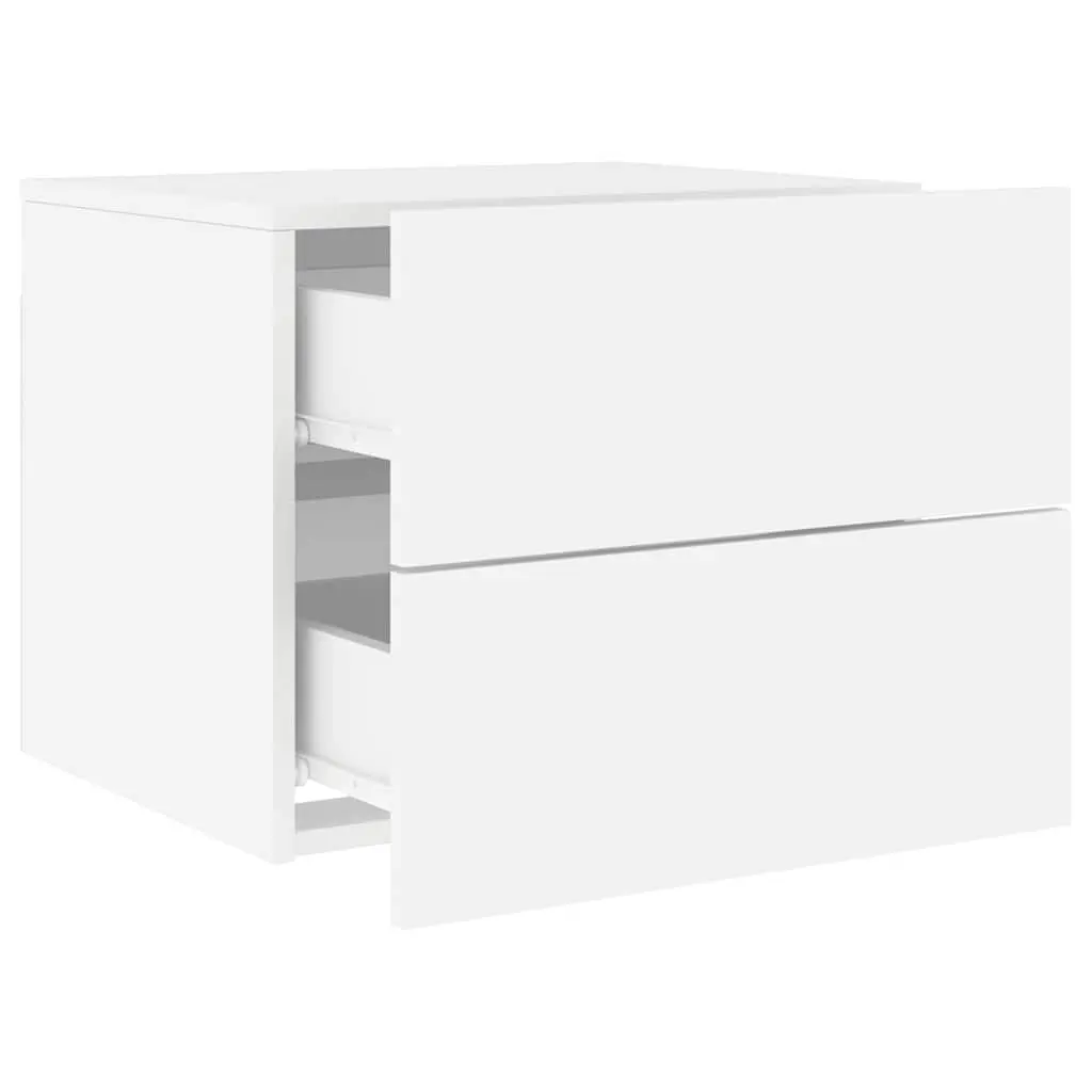 Wall-mounted Bedside Cabinet White Engineered Wood with RGB LED Lights