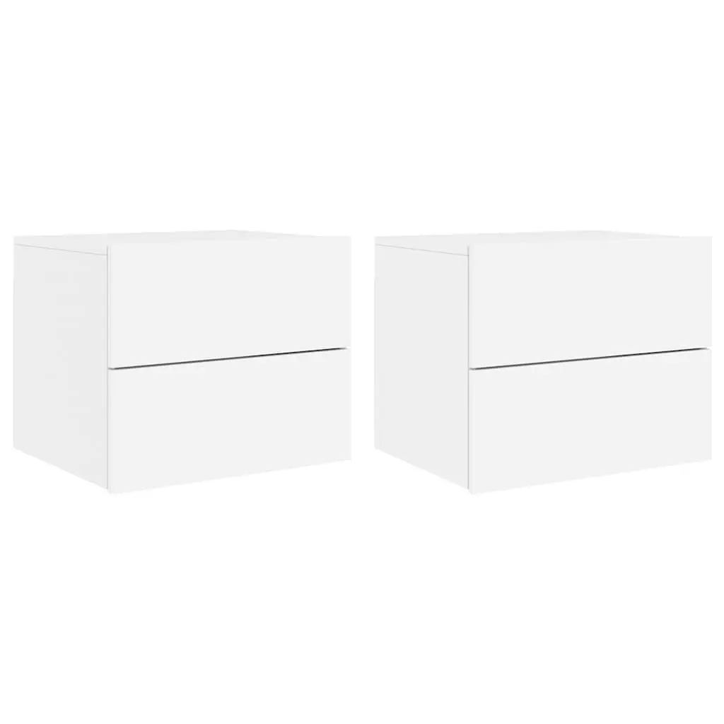 Floating White Bedside Cabinet Set with RGB LED Lights