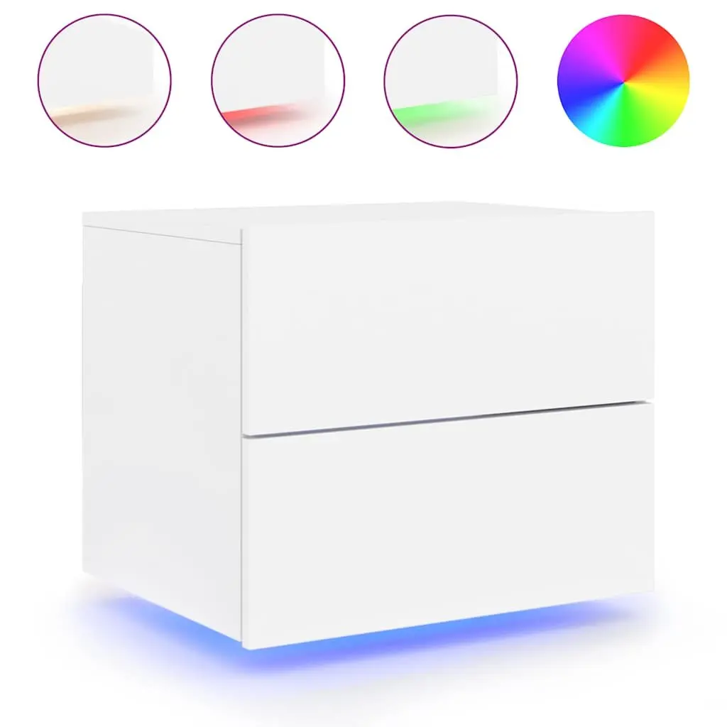 Floating White Bedside Cabinet Set with RGB LED Lights
