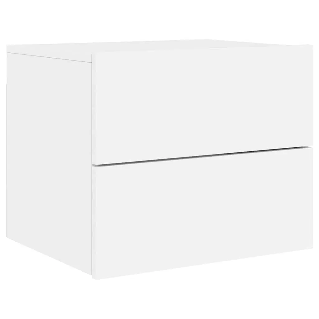Floating White Bedside Cabinet Set with RGB LED Lights