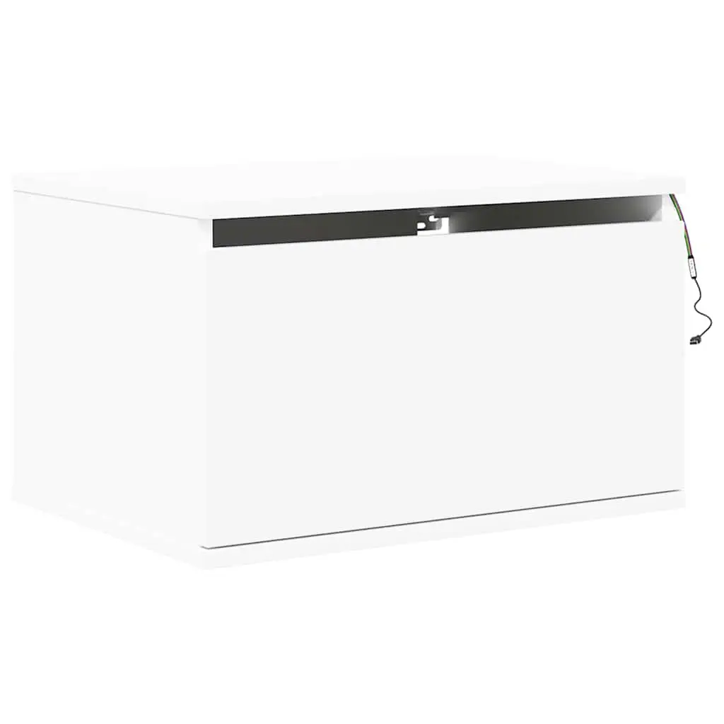 Wall-mounted Bedside Cabinet White RGB LED Lights Storage Engineered Wood