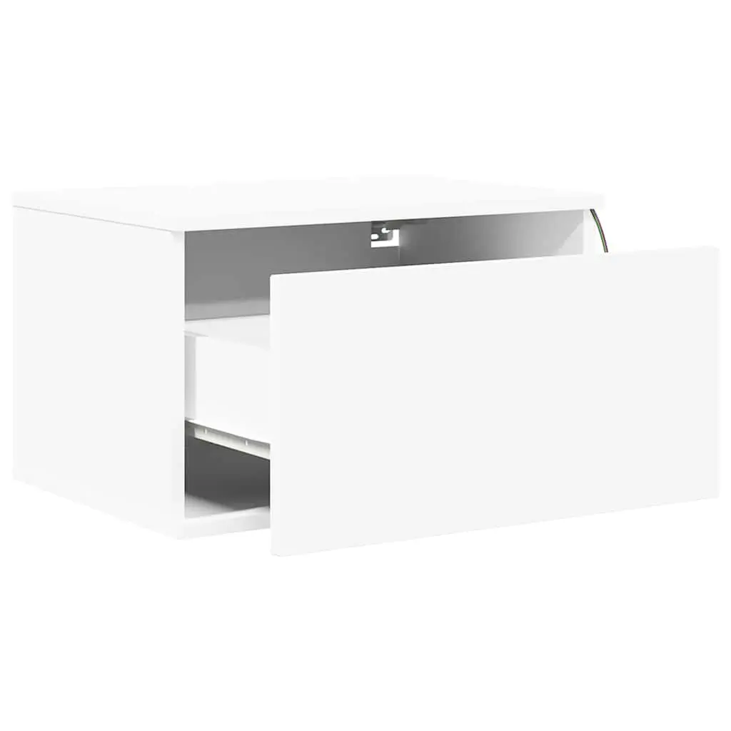 Wall-mounted Bedside Cabinet White RGB LED Lights Storage Engineered Wood