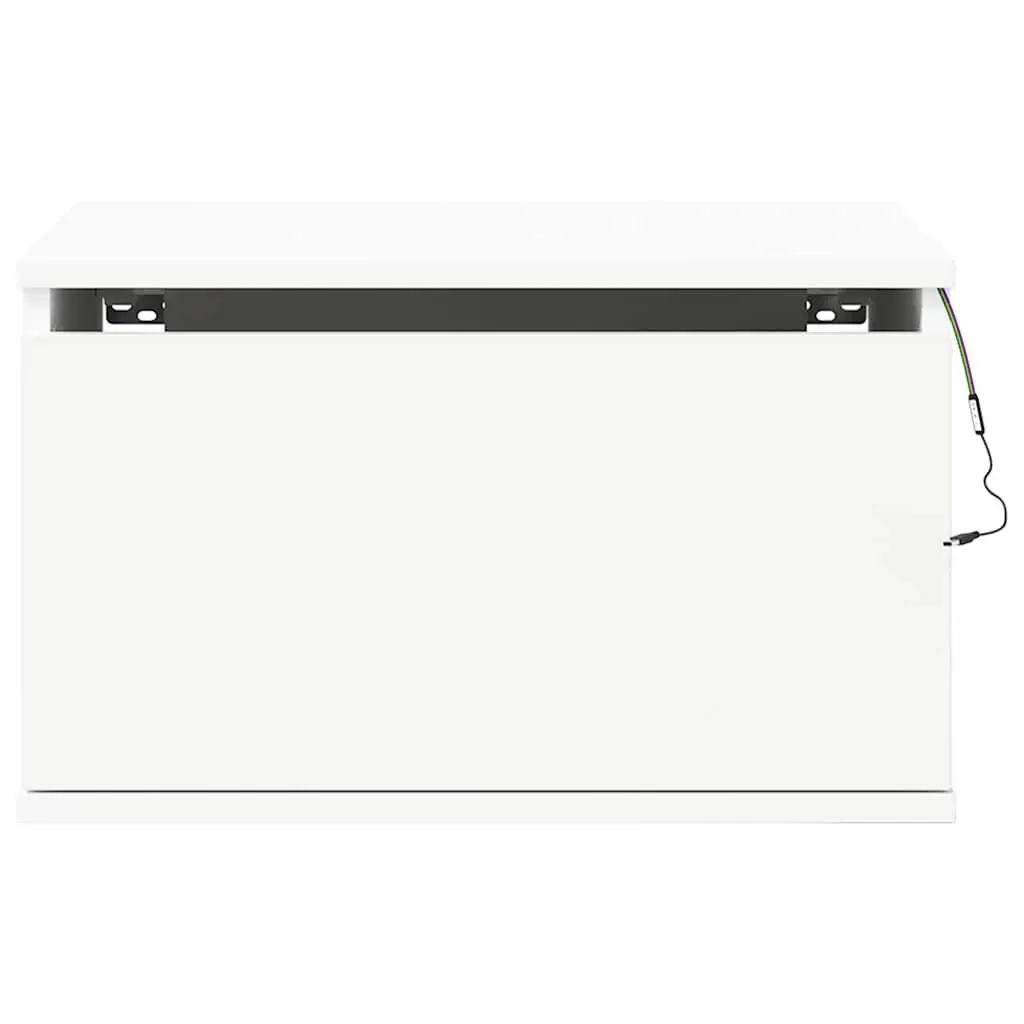 Wall-mounted Bedside Cabinet White RGB LED Lights Storage Engineered Wood
