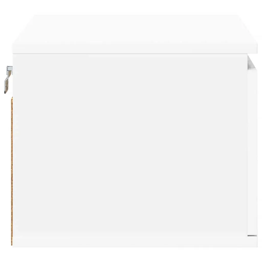 Wall-mounted Bedside Cabinet White RGB LED Lights Storage Engineered Wood