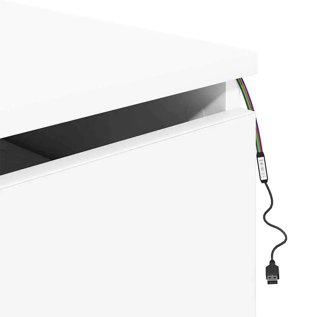 Wall-mounted Bedside Cabinet White RGB LED Lights Storage Engineered Wood