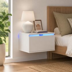 Floating White Bedside Cabinet with RGB LED Lighting