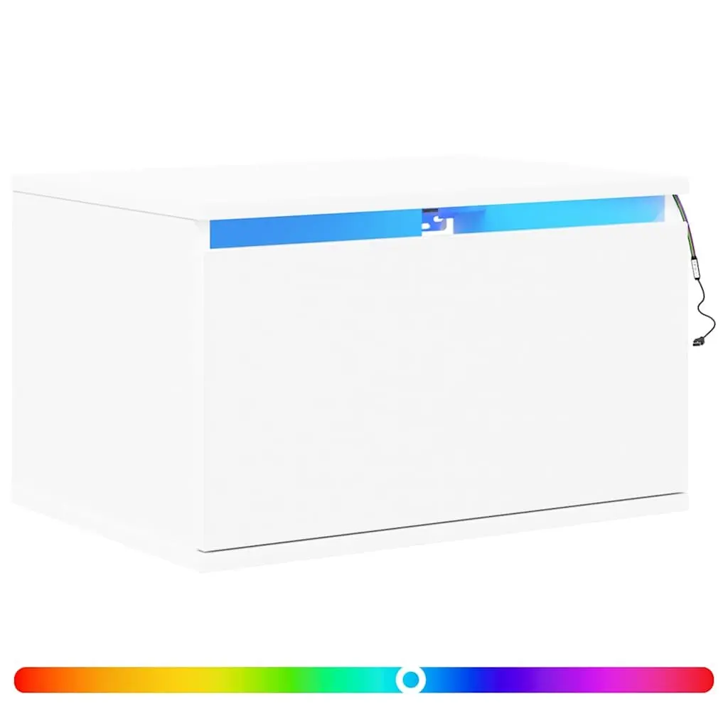 Floating White Bedside Cabinet with RGB LED Lighting