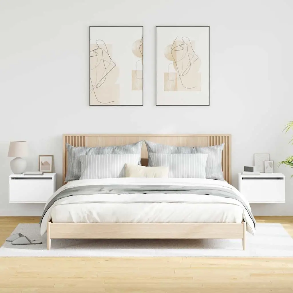 Floating White Bedside Cabinet with RGB LED Lighting