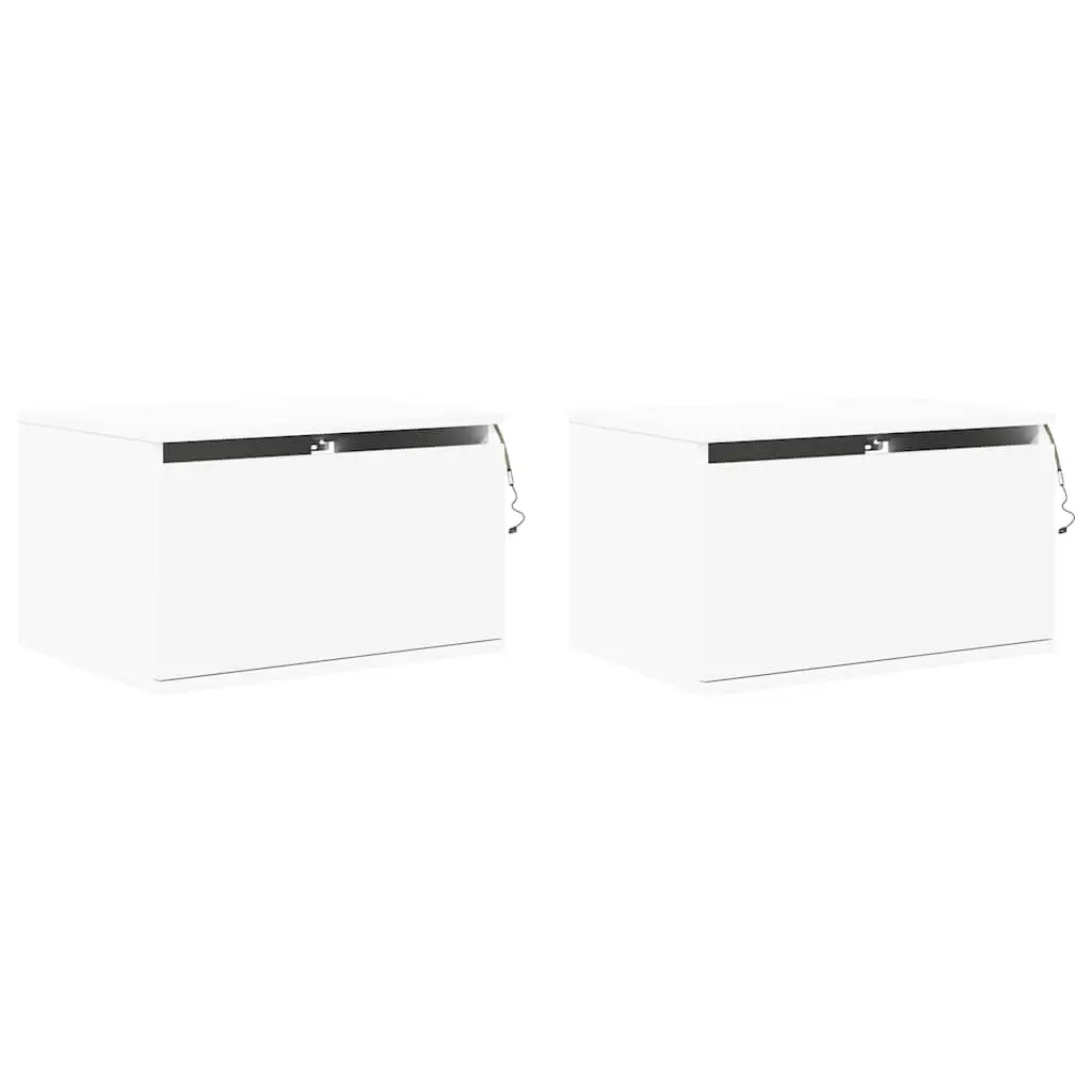 Floating White Bedside Cabinet with RGB LED Lighting