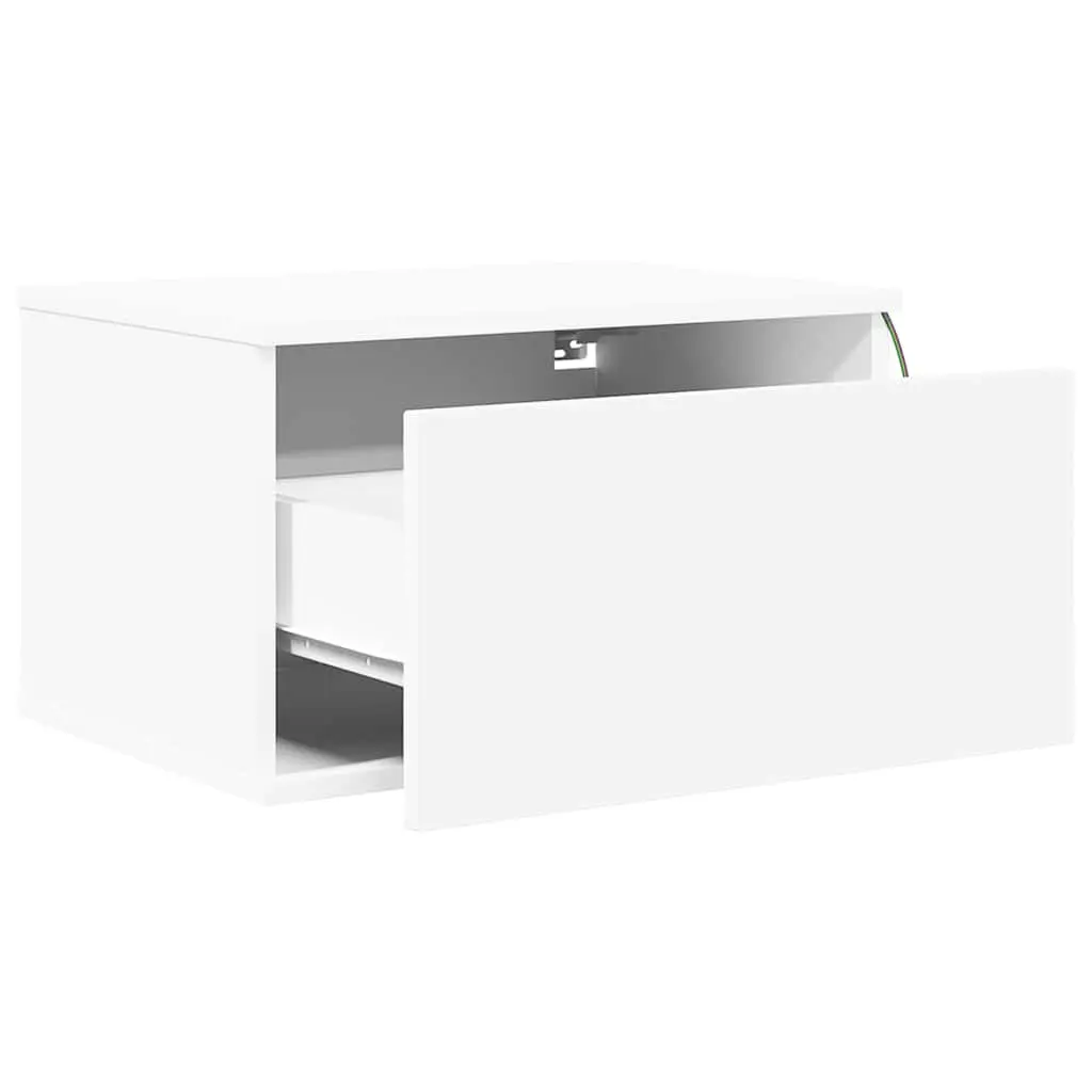 Floating White Bedside Cabinet with RGB LED Lighting