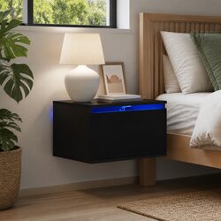 Floating Bedside Cabinets with RGB LED Lights - 2 pcs Black