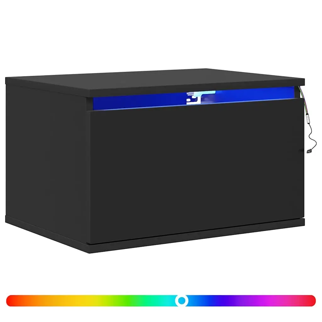 Wall-mounted Bedside Cabinets Black Floating Storage 2 pcs Engineered Wood with RGB LED Lights