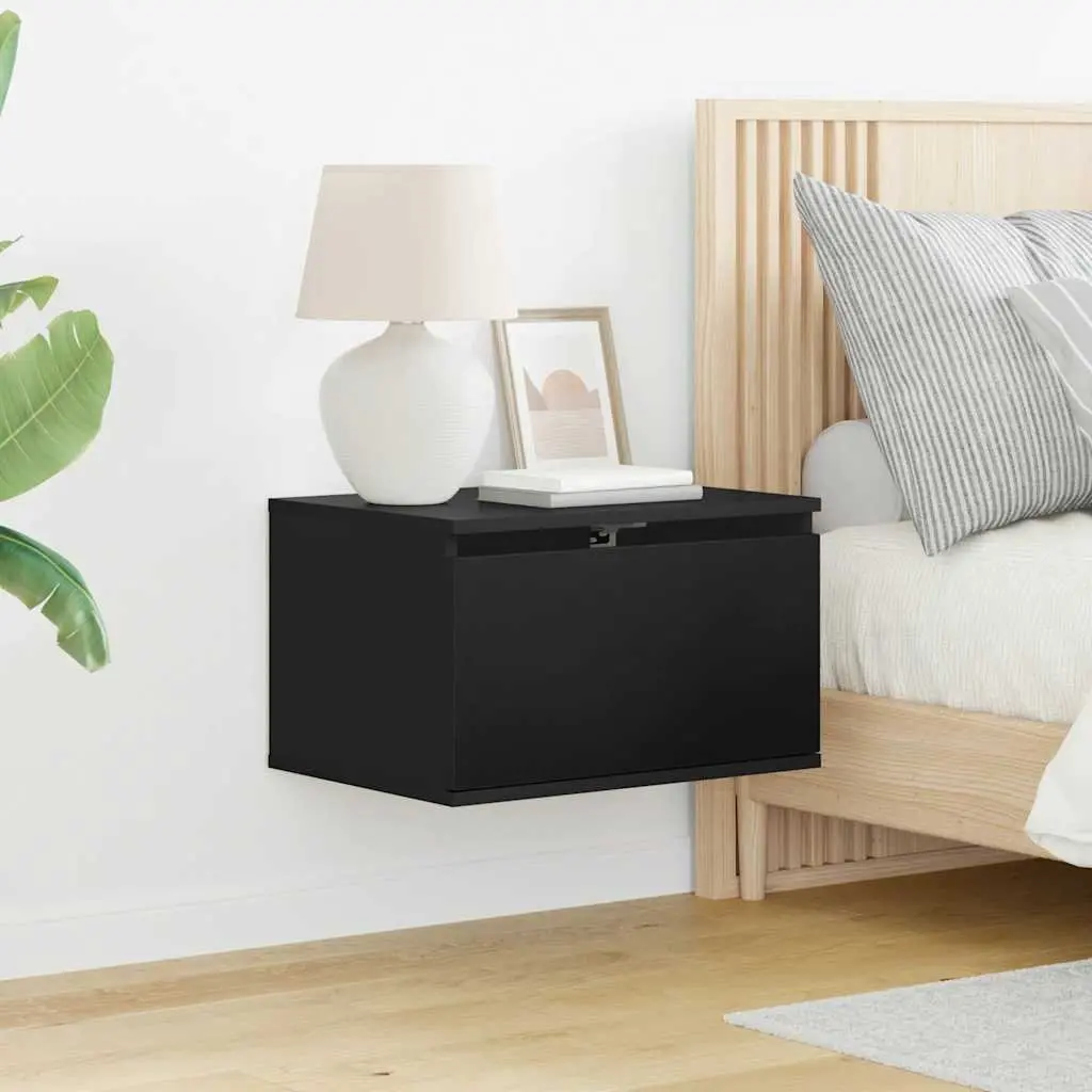 Wall-mounted Bedside Cabinets Black Floating Storage 2 pcs Engineered Wood with RGB LED Lights