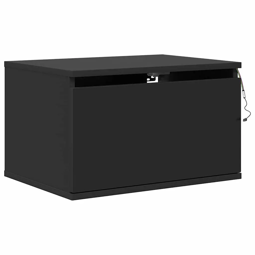 Wall-mounted Bedside Cabinets Black Floating Storage 2 pcs Engineered Wood with RGB LED Lights