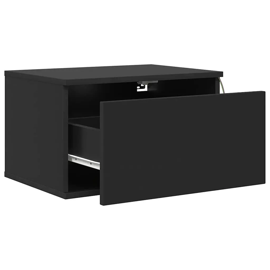 Wall-mounted Bedside Cabinets Black Floating Storage 2 pcs Engineered Wood with RGB LED Lights