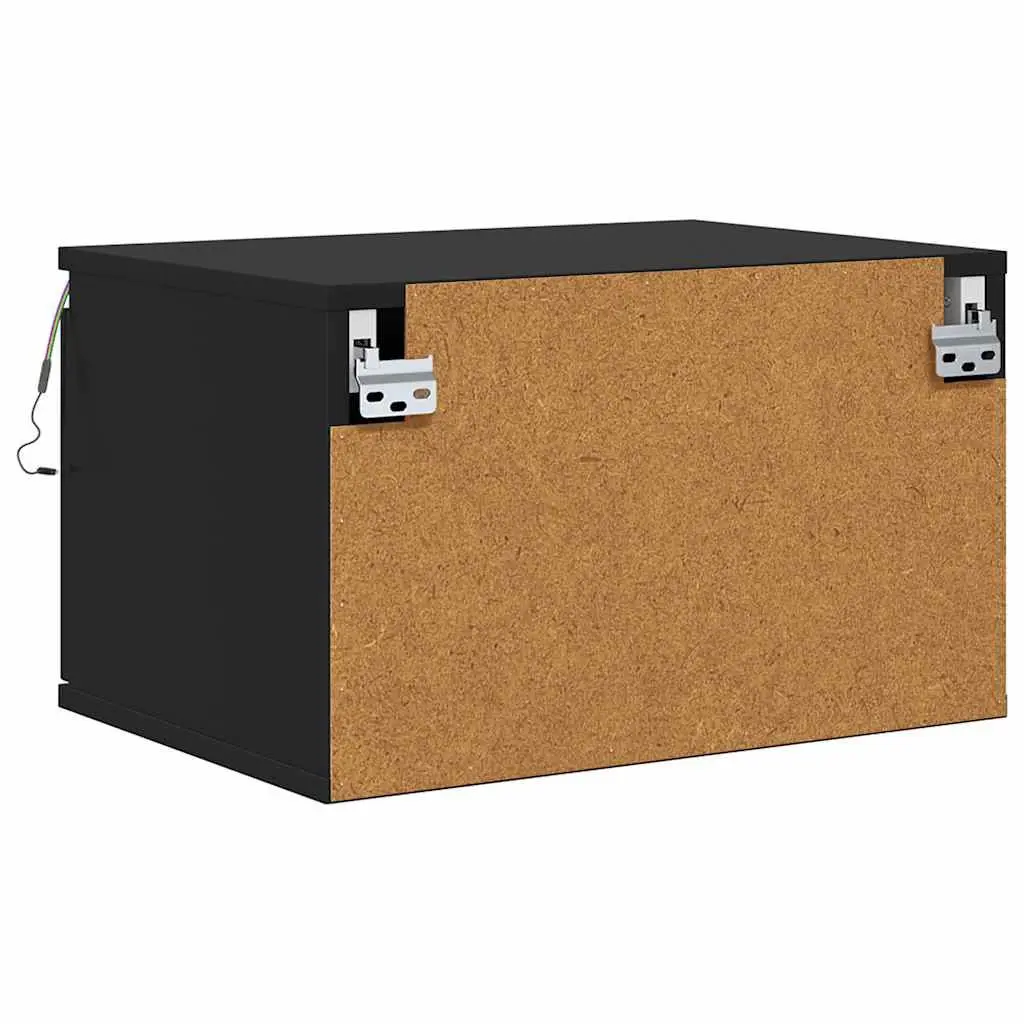 Wall-mounted Bedside Cabinets Black Floating Storage 2 pcs Engineered Wood with RGB LED Lights