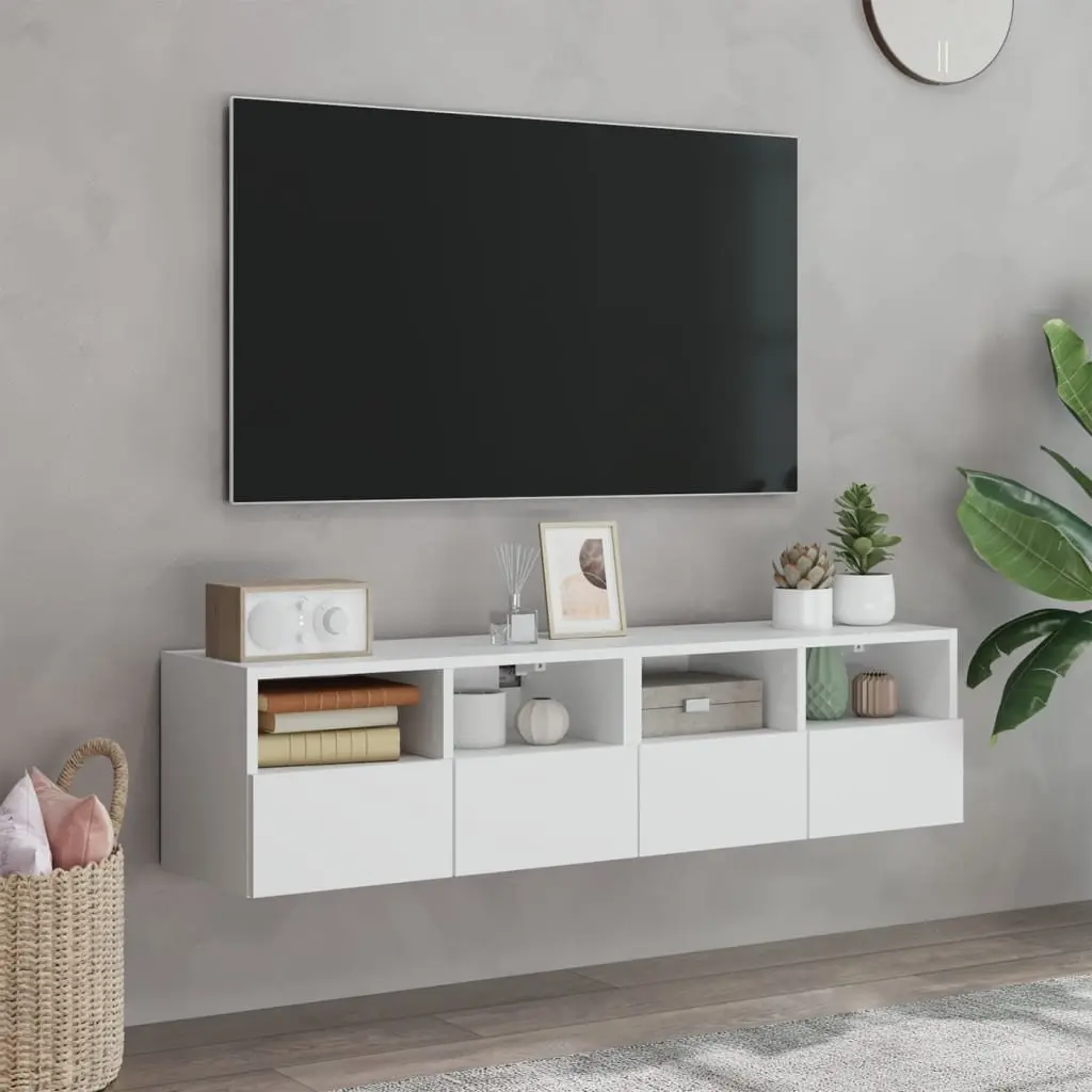 TV Wall Cabinet White Floating Storage Unit 60x30x30cm Engineered Wood with Shelves and Door