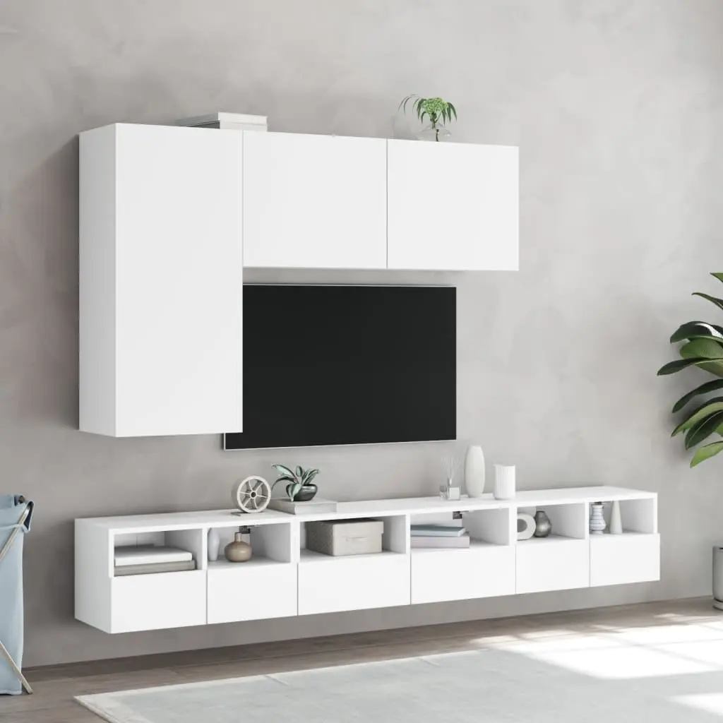 TV Wall Cabinet White Floating Storage Unit 60x30x30cm Engineered Wood with Shelves and Door