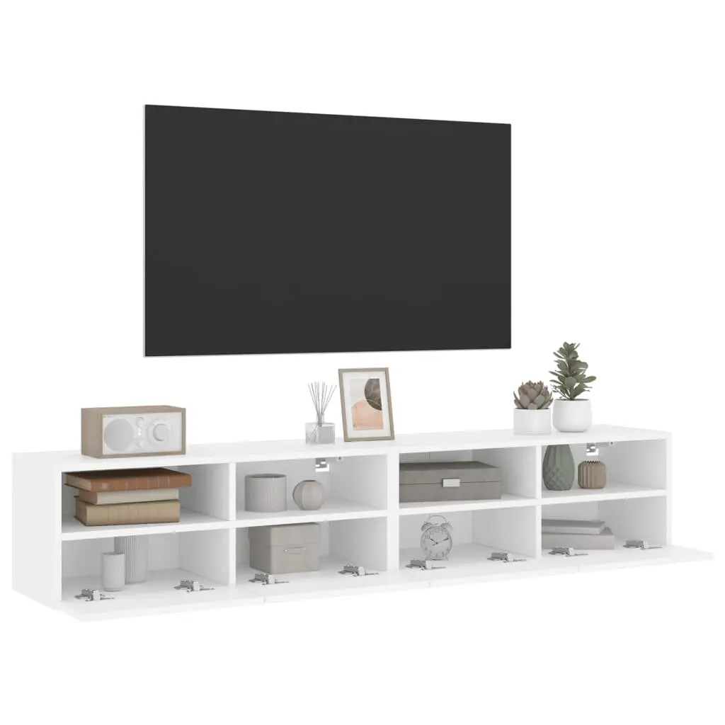 TV Wall Cabinets 2pcs White Floating Storage Unit Shelves Media Organiser