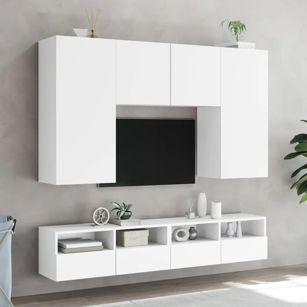 TV Wall Cabinets 2pcs White Floating Storage Unit Shelves Media Organiser