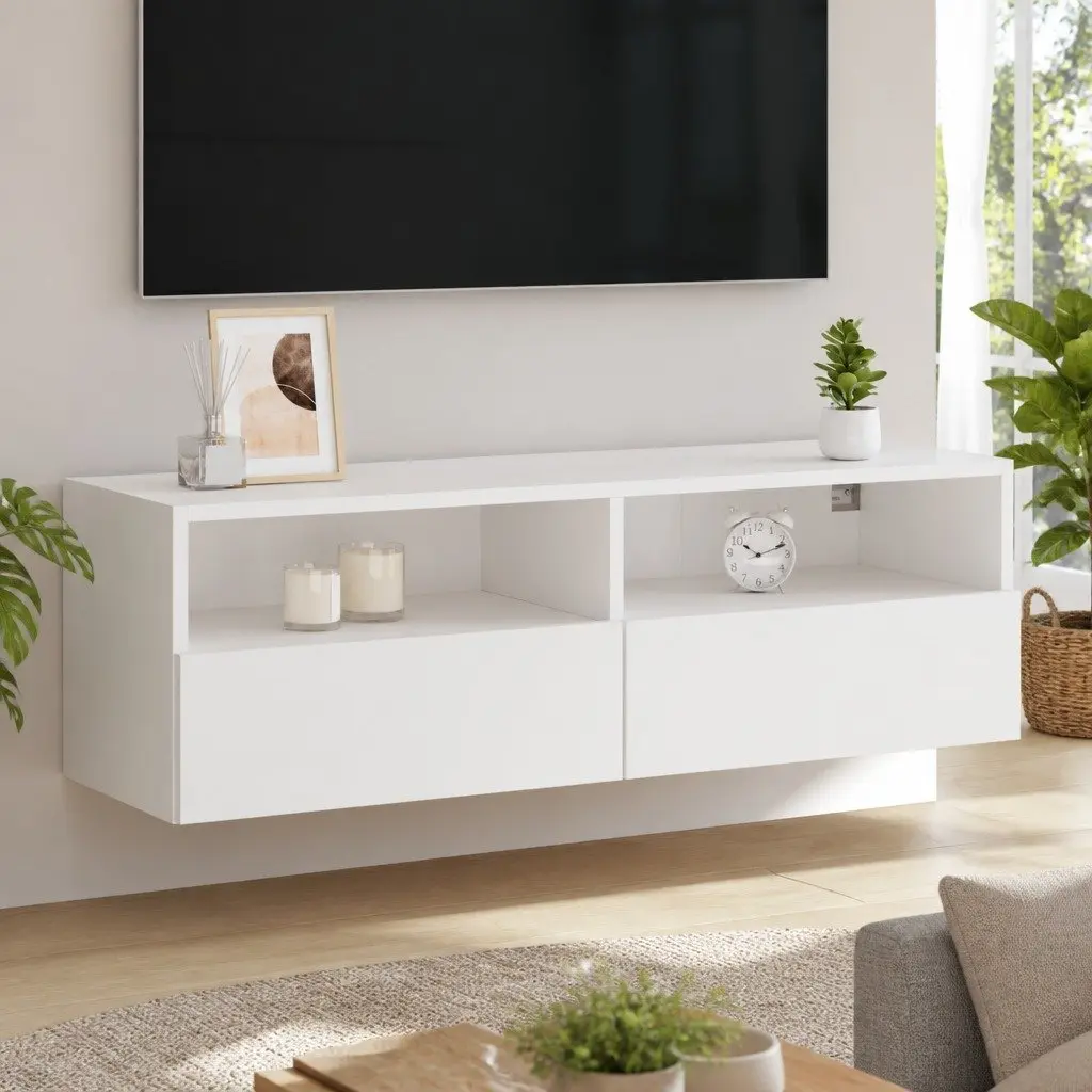 TV Wall Cabinet White Floating Media Unit 100cm Engineered Wood