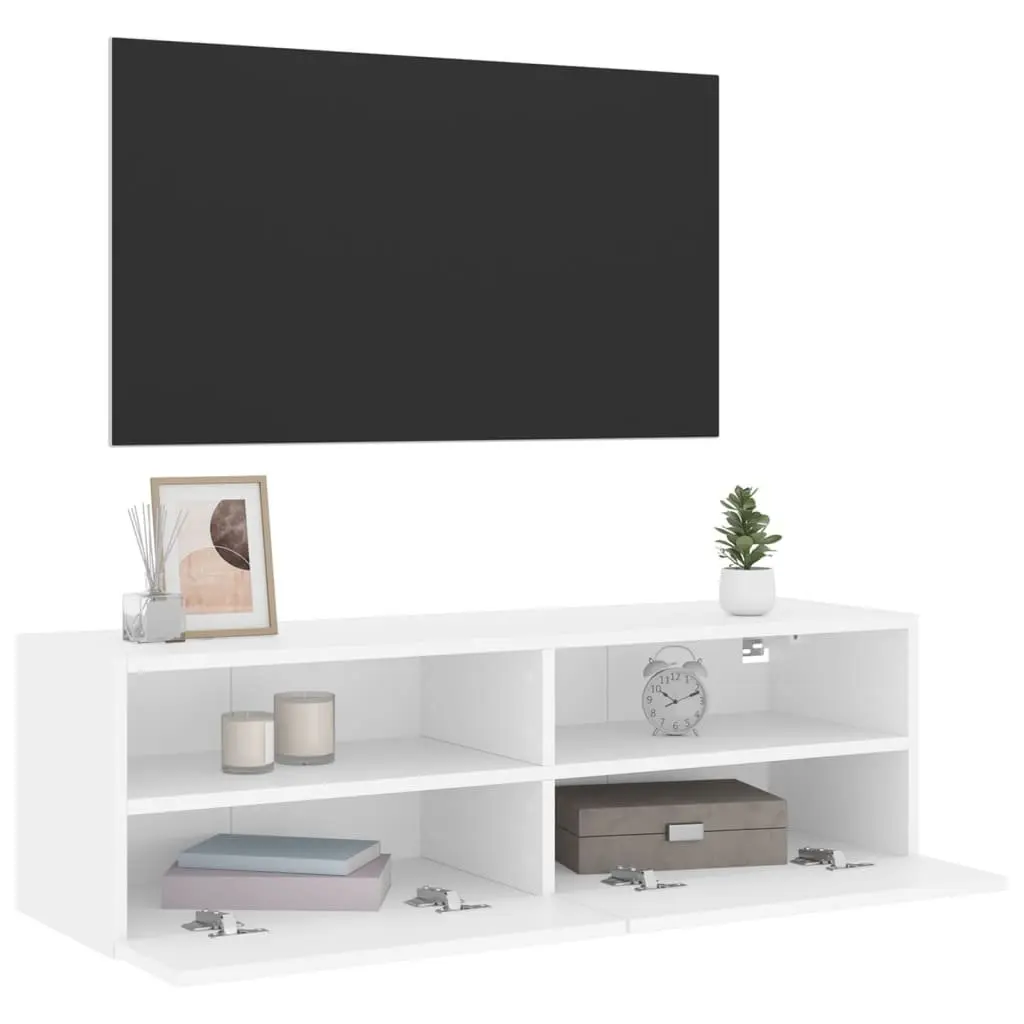 TV Wall Cabinet White Floating Media Unit 100cm Engineered Wood